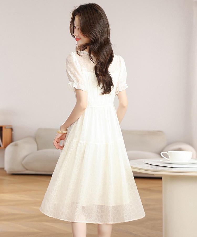 White summer chiffon round neck temperament dress