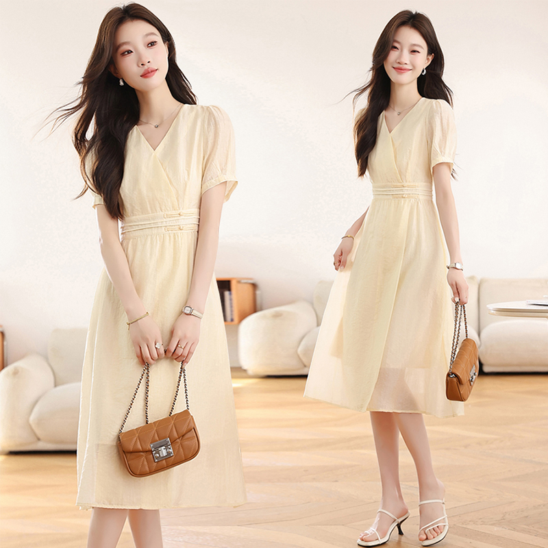 France style V-neck Chinese style summer dress for women