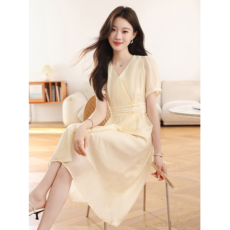 France style V-neck Chinese style summer dress for women