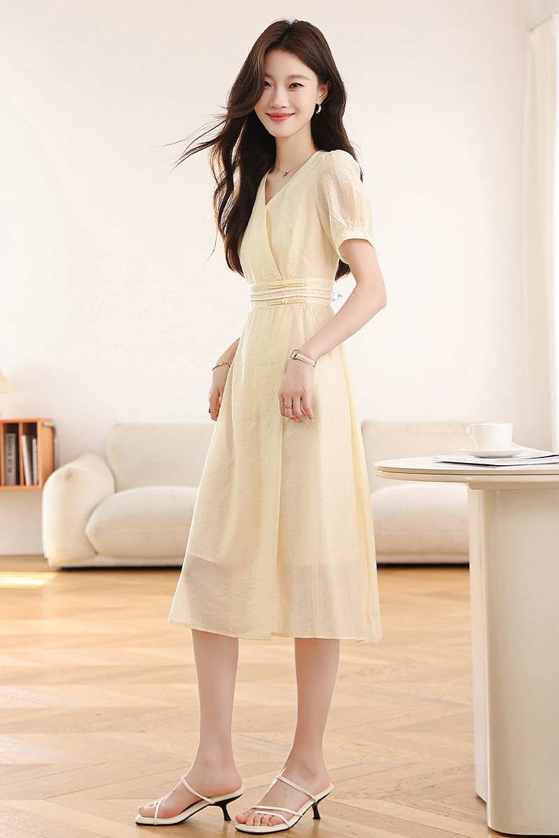 France style V-neck Chinese style summer dress for women