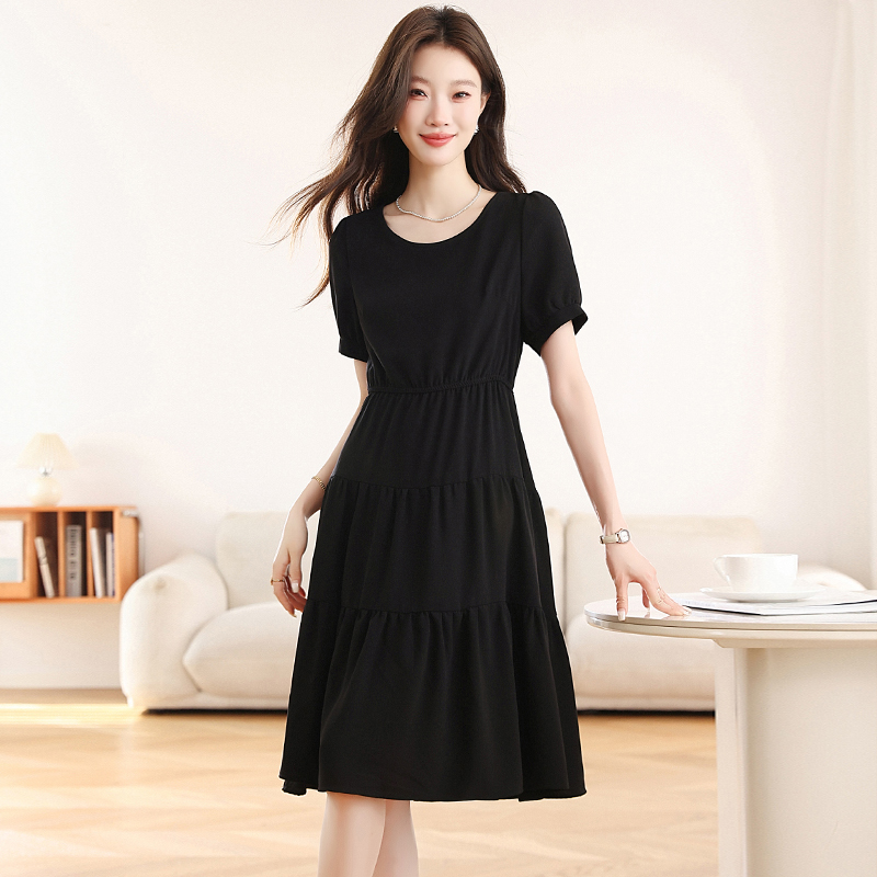 Slim France style summer black temperament dress for women