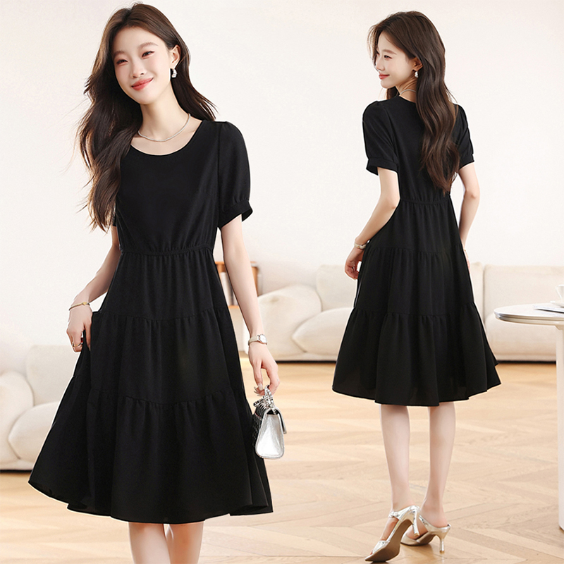 Slim France style summer black temperament dress for women