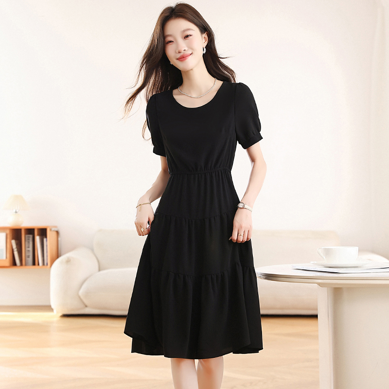 Slim France style summer black temperament dress for women