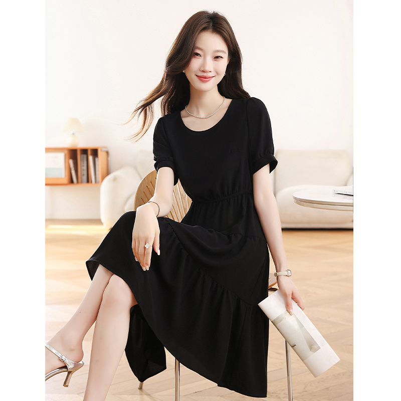 Slim France style summer black temperament dress for women