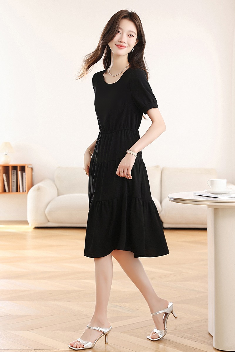 Slim France style summer black temperament dress for women