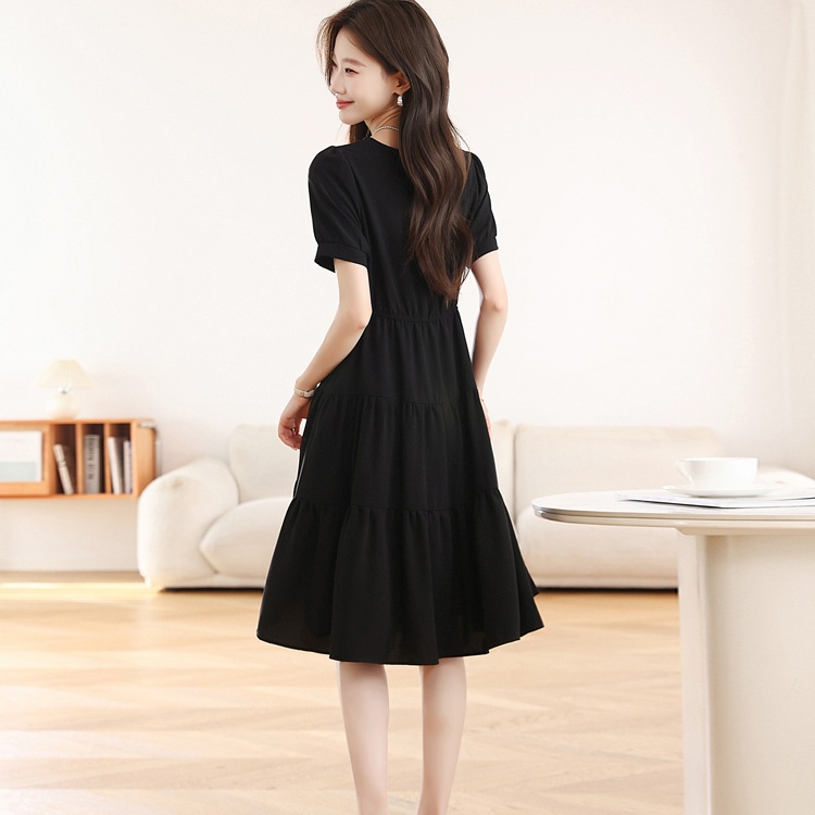 Slim France style summer black temperament dress for women