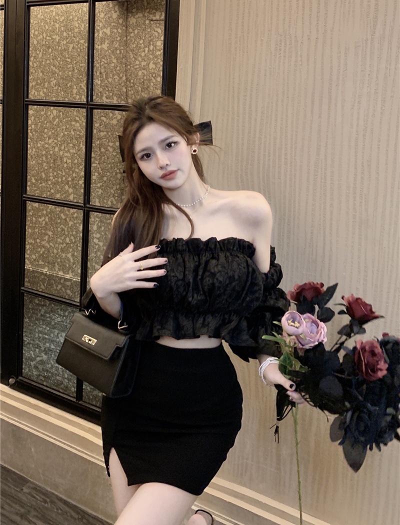 Korean style unique niche flat shoulder short shirt