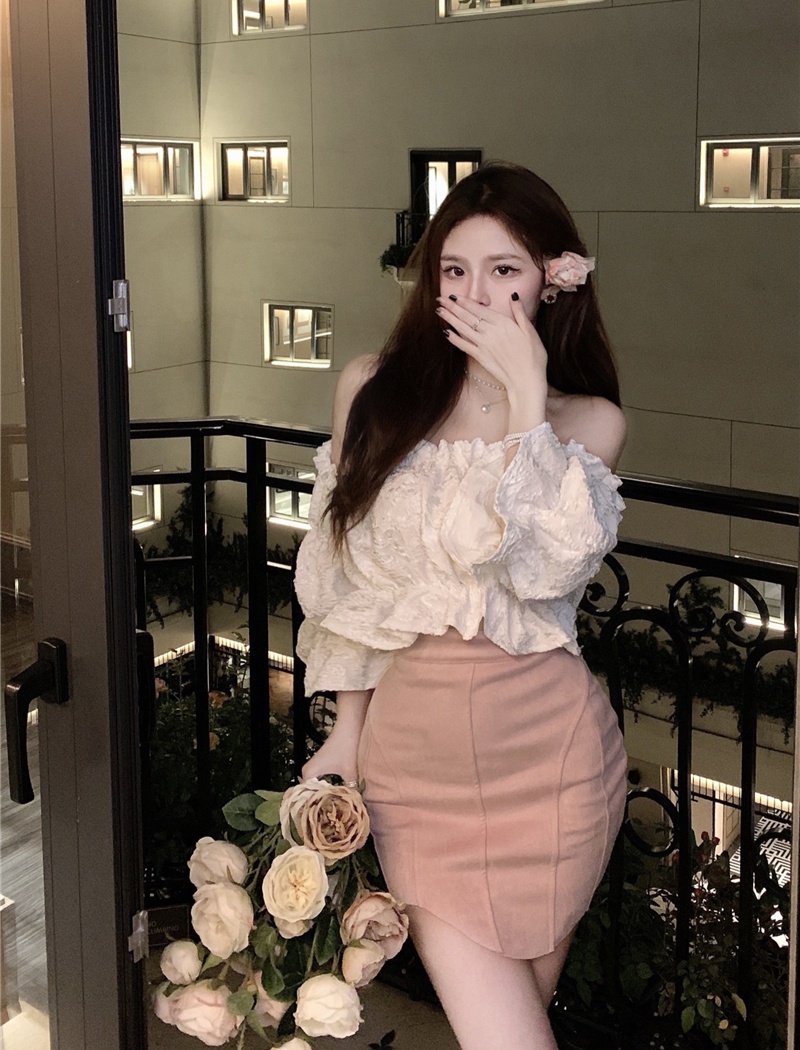 Korean style unique niche flat shoulder short shirt