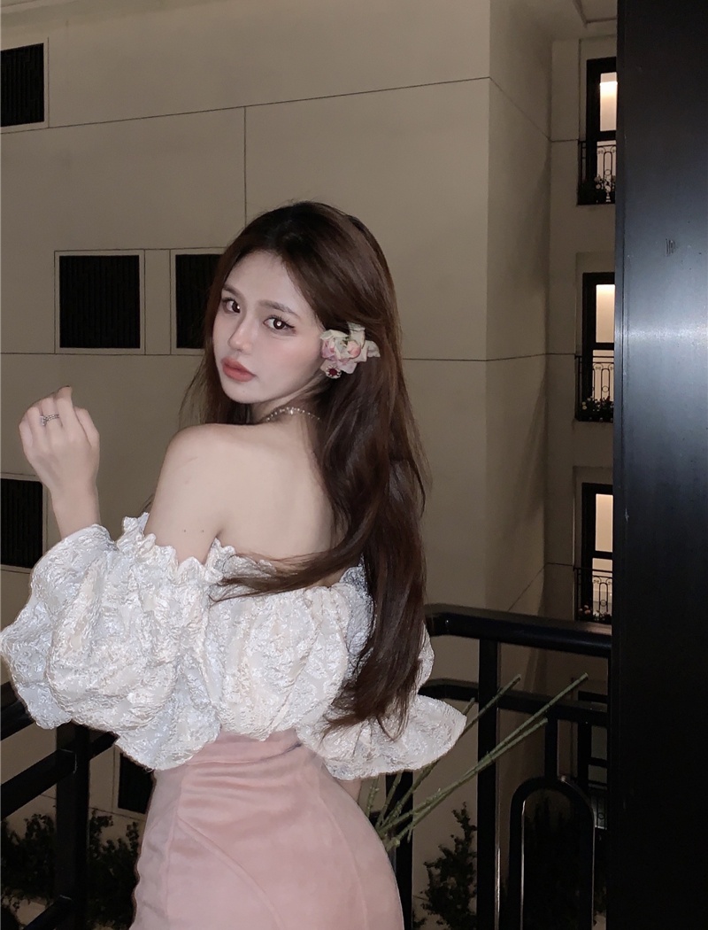 Korean style unique niche flat shoulder short shirt