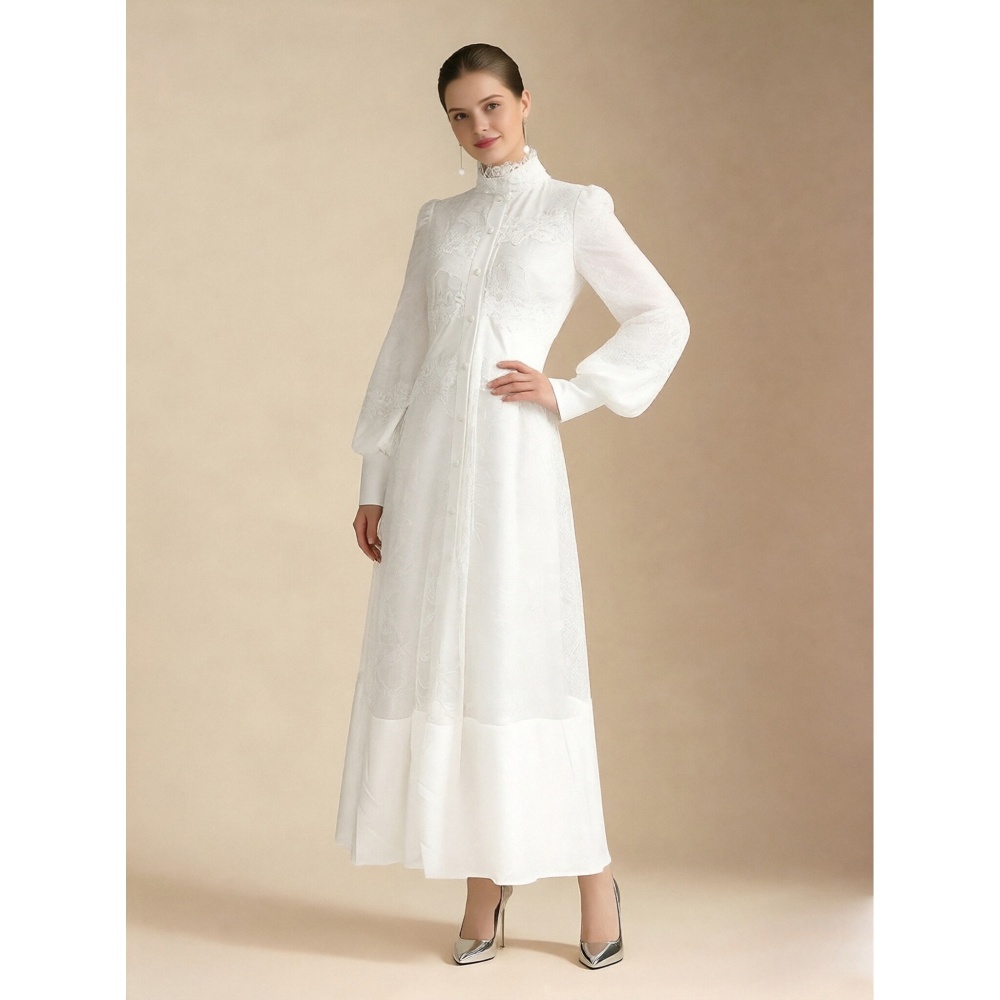 Cstand collar vacation spring frenum long dress
