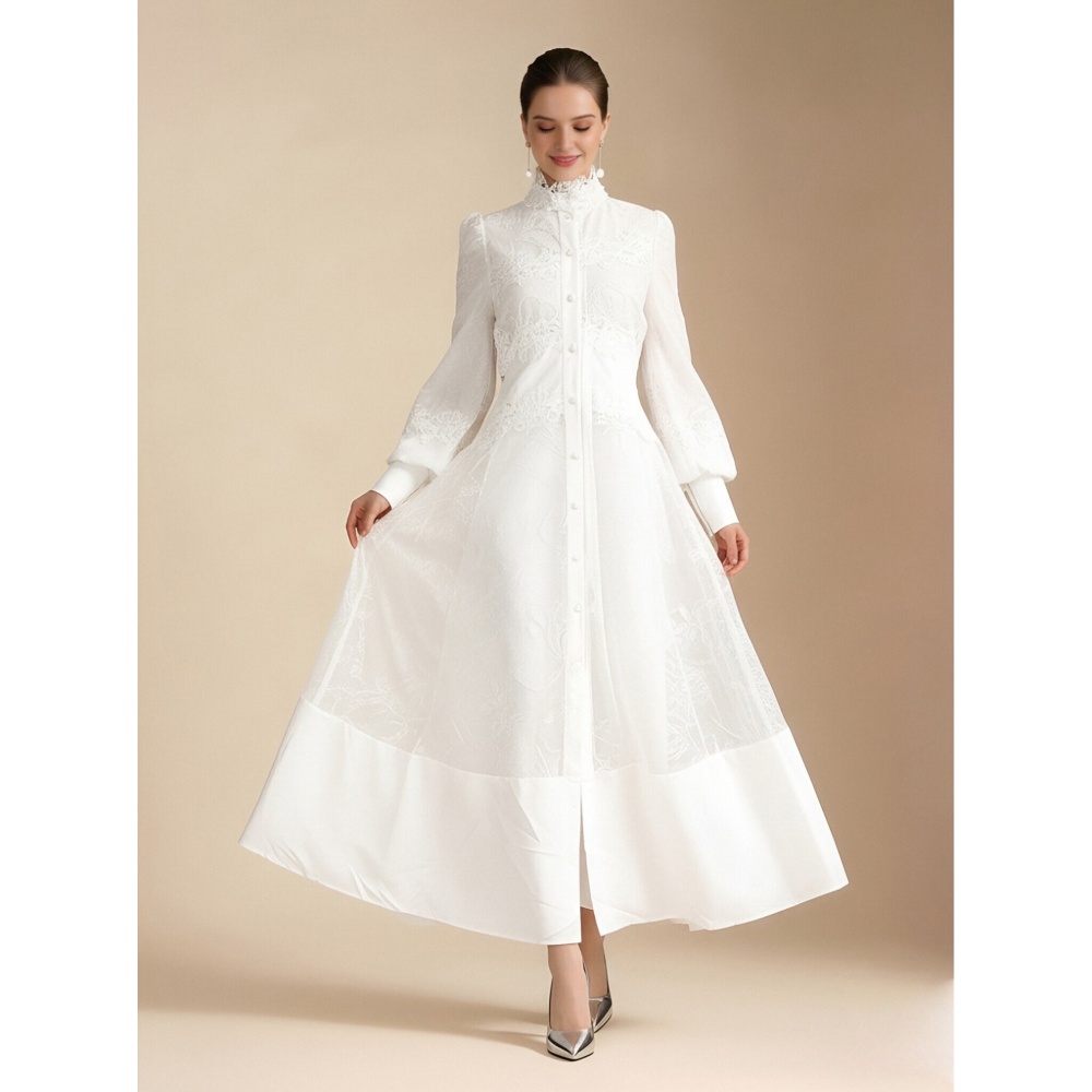 Cstand collar vacation spring frenum long dress