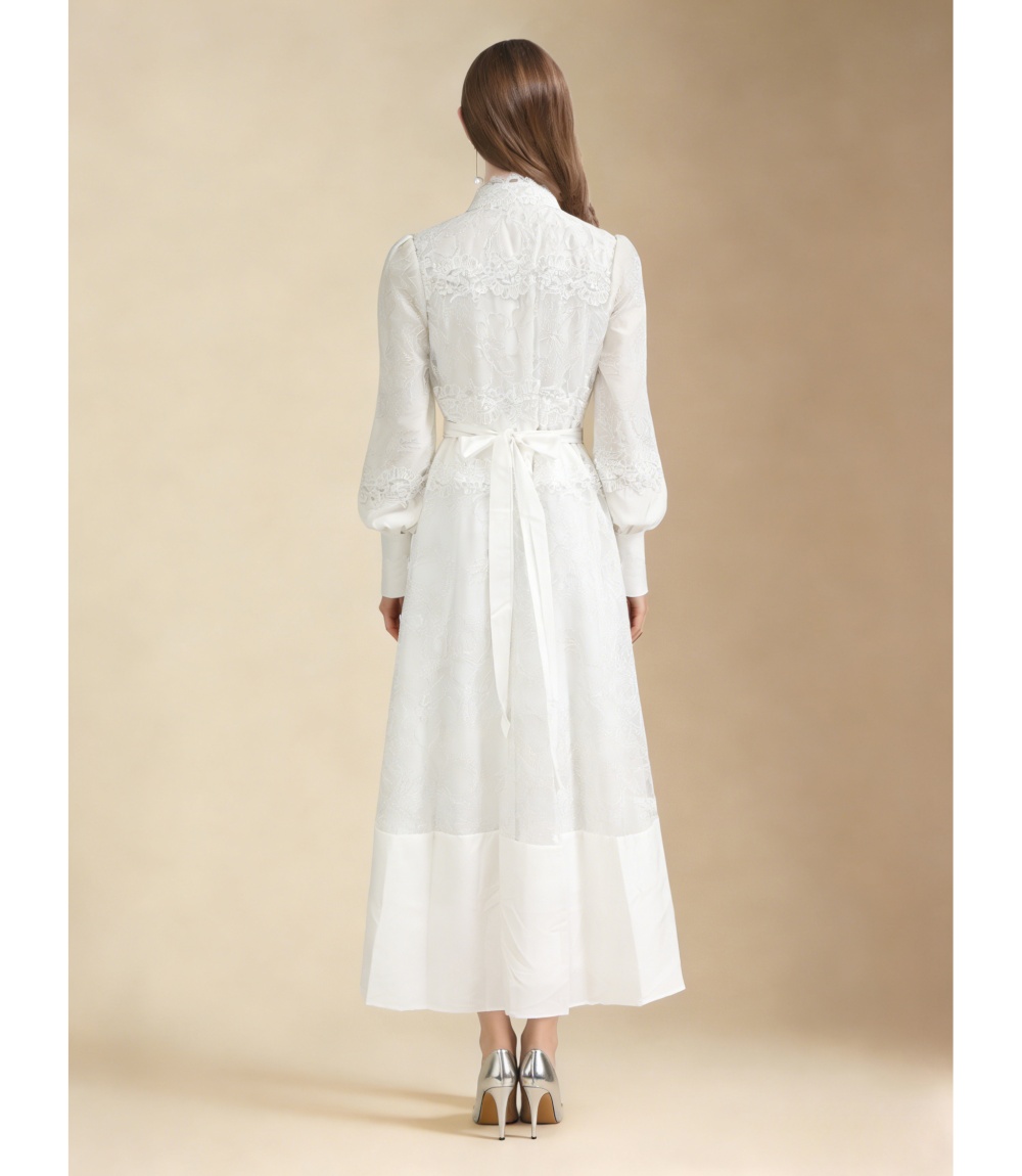 Cstand collar vacation spring frenum long dress