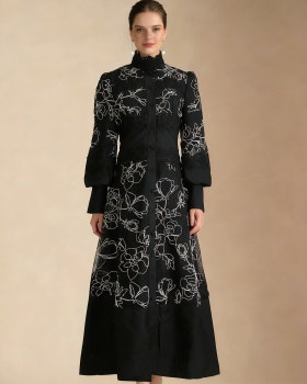 Splice elegant vacation pinched waist frenum spring long dress