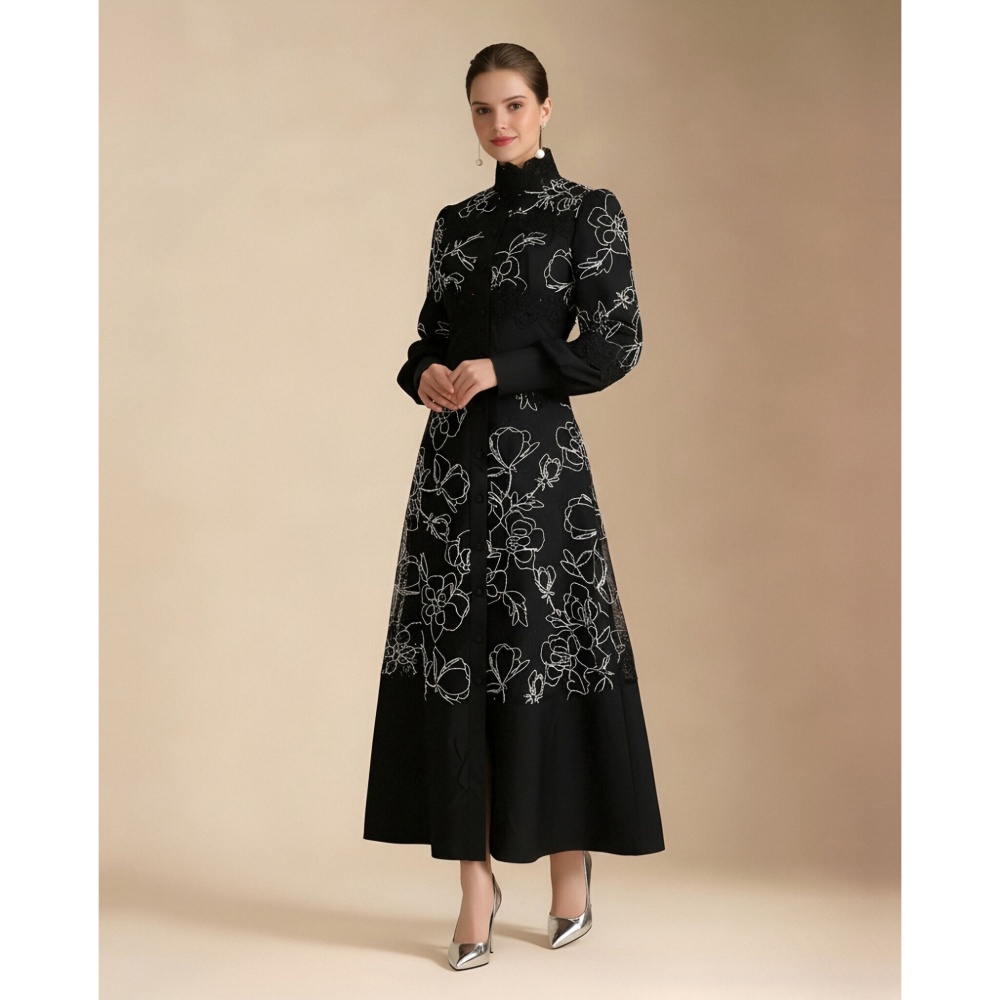 Splice elegant vacation pinched waist frenum spring long dress