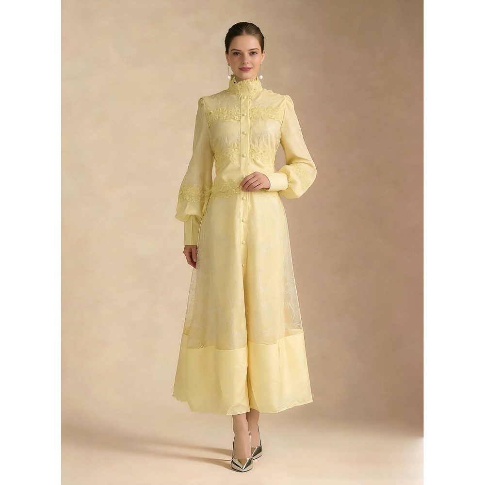 Lace frenum spring splice cstand collar long dress