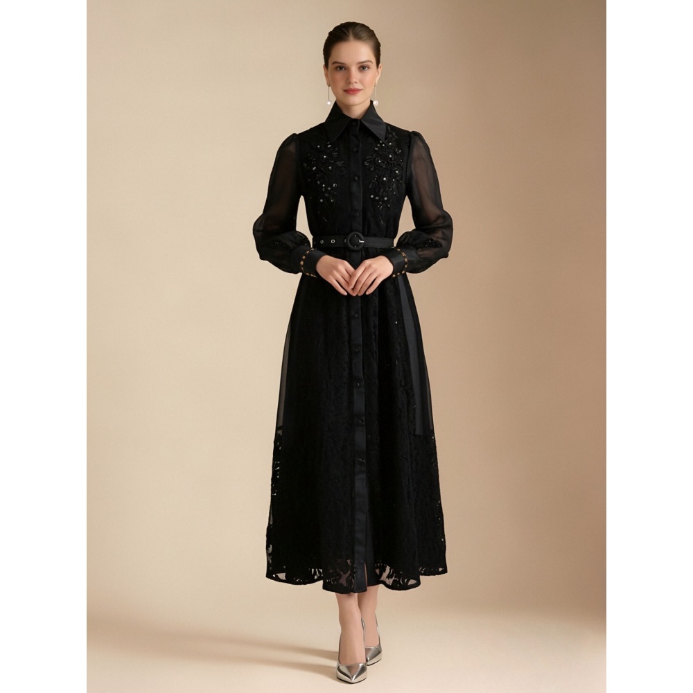 Elegant colors lace stereoscopic long dress