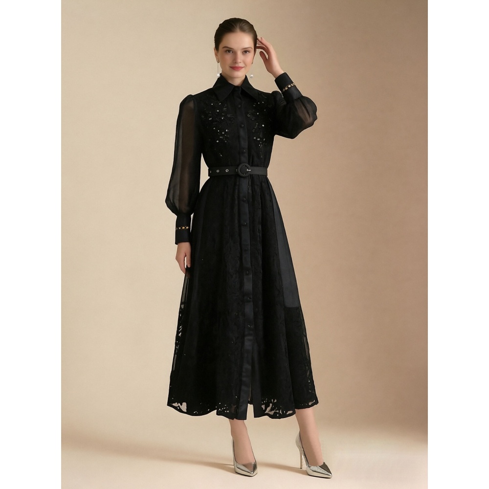 Elegant colors lace stereoscopic long dress