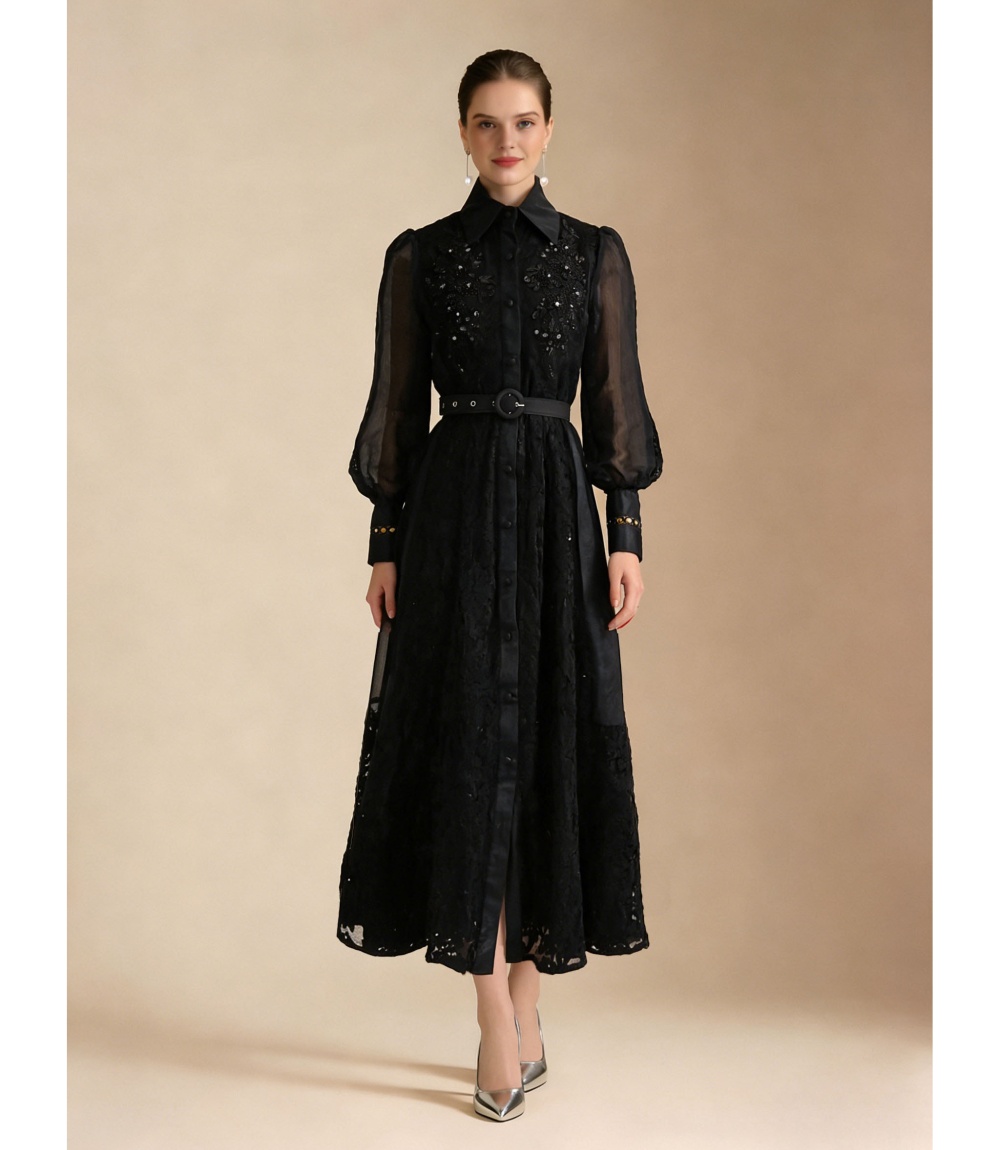 Elegant colors lace stereoscopic long dress