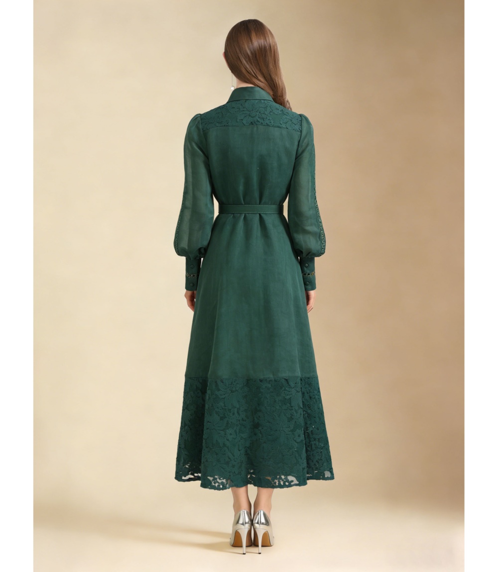 Splice style lace spring elegant lapel long dress