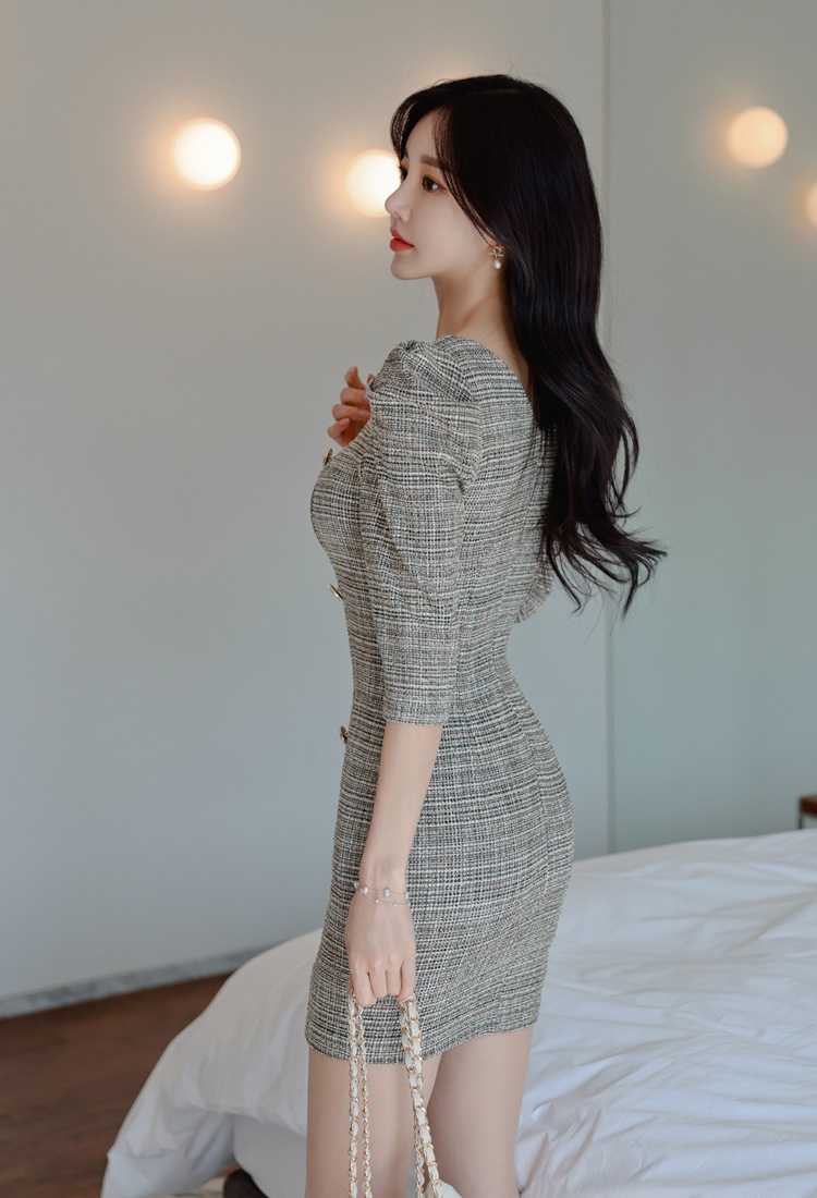 Short short sleeve chanelstyle package hip dress