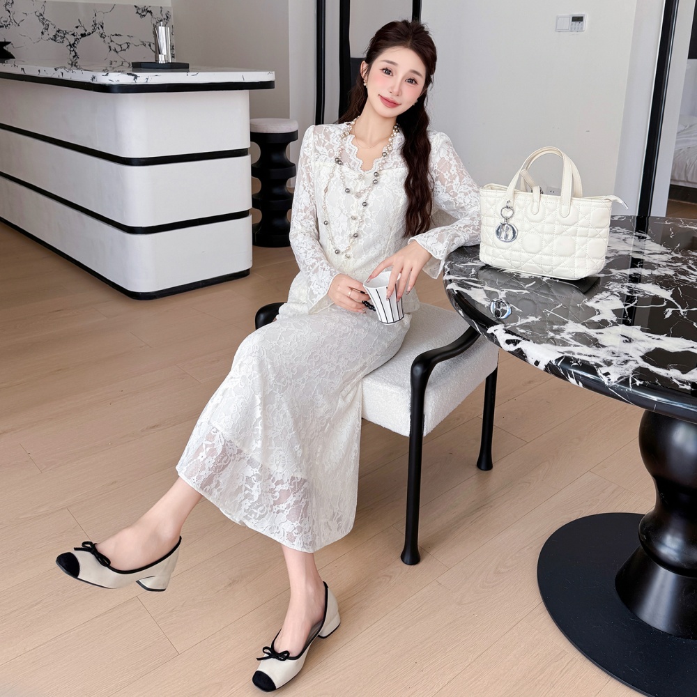 Mermaid rhinestone V-neck elegant skirt 2pcs set