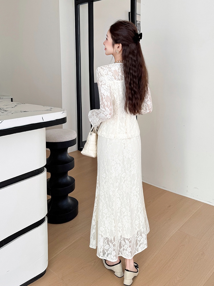 Mermaid rhinestone V-neck elegant skirt 2pcs set