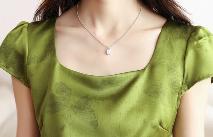 Elegant jacquard square collar summer satin dress