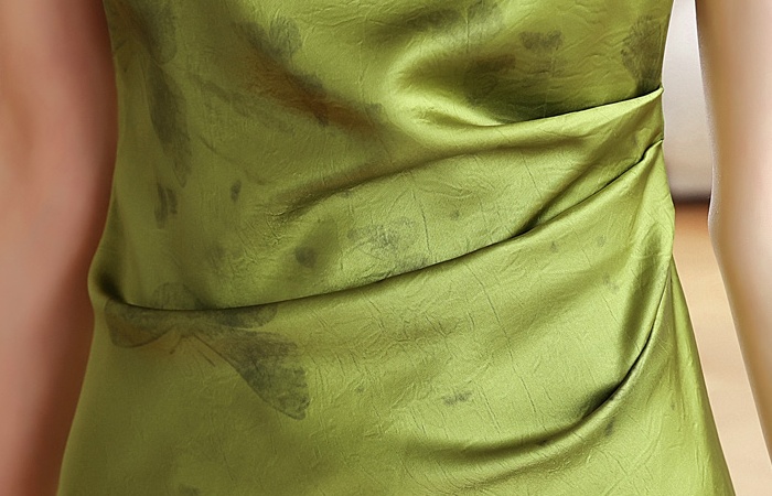 Elegant jacquard square collar summer satin dress