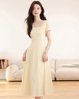 Pinched waist long dress square collar dress for women