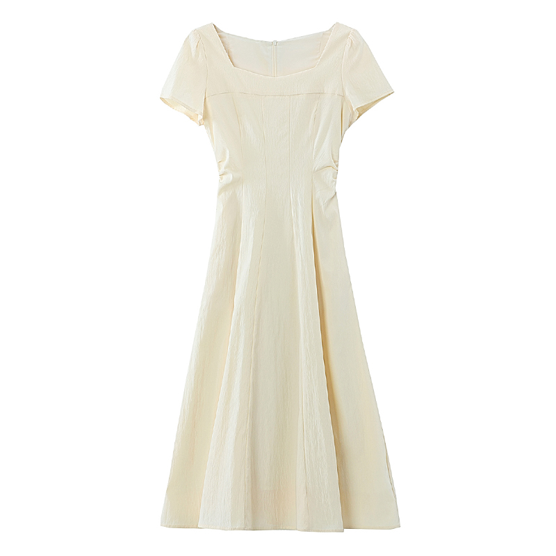 Pinched waist long dress square collar dress for women