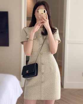 Round neck profession long dress package hip dress