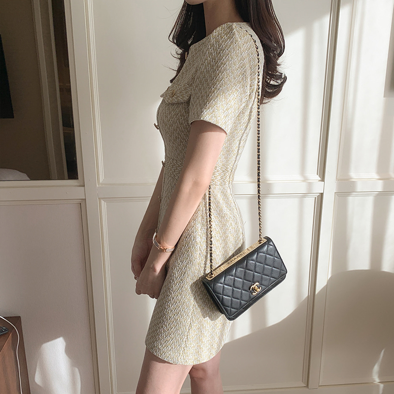 Round neck profession long dress package hip dress