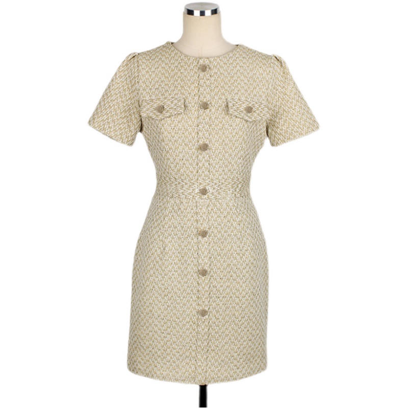 Round neck profession long dress package hip dress