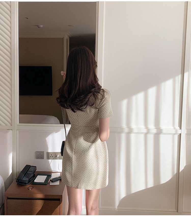 Round neck profession long dress package hip dress