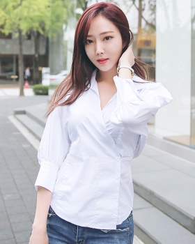All-match puff sleeve shirt V-neck tops for women
