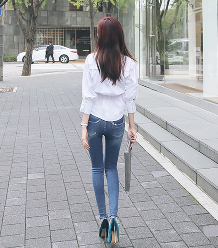 All-match puff sleeve shirt V-neck tops for women