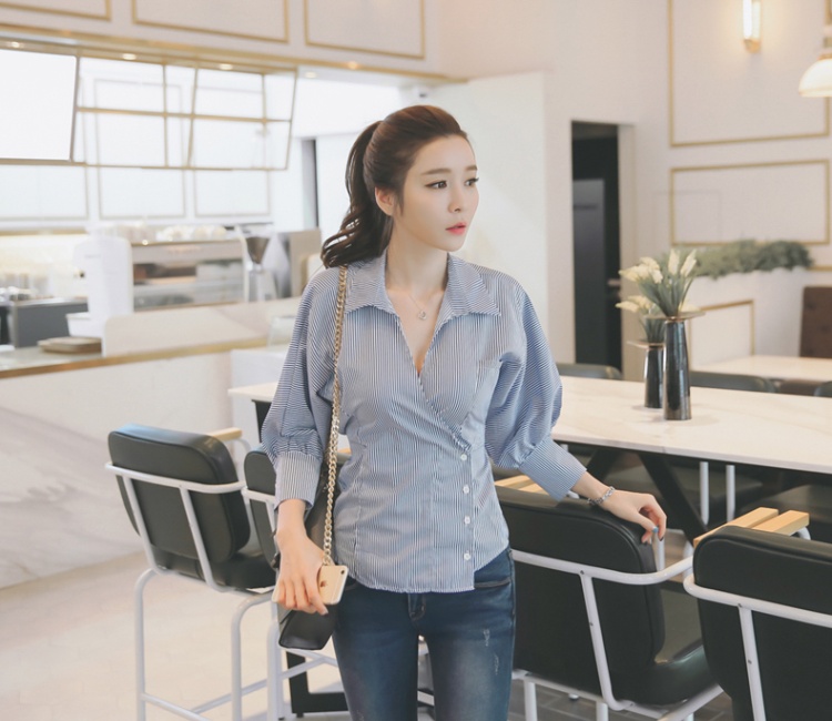 All-match puff sleeve shirt V-neck tops for women