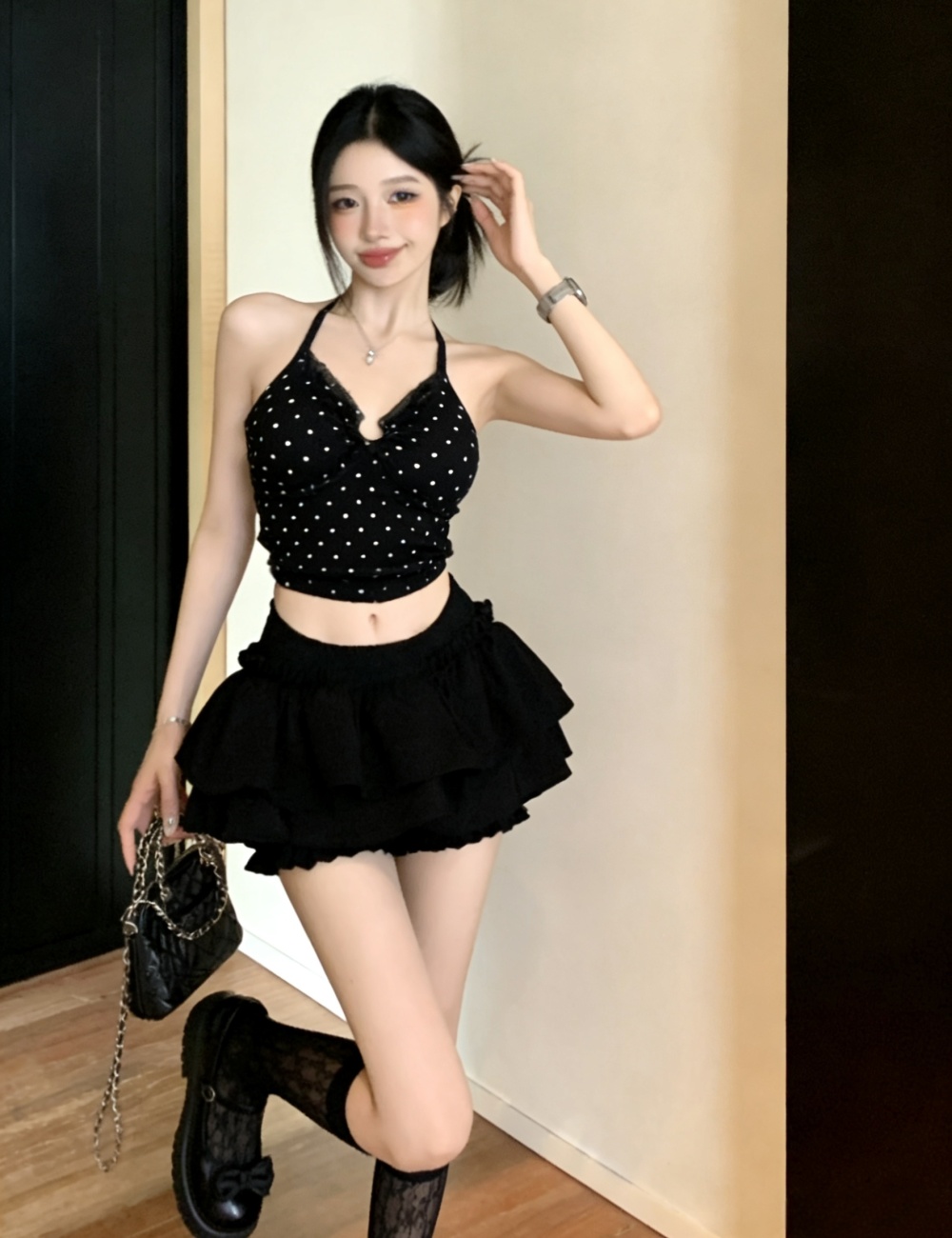 Slim halter culottes bandage sling tops 2pcs set for women