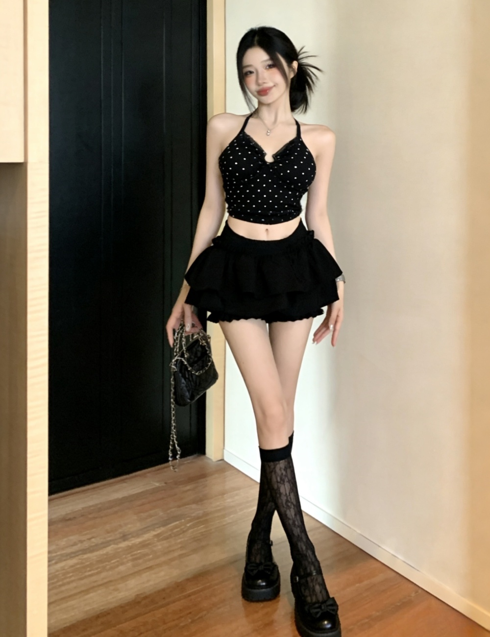 Slim halter culottes bandage sling tops 2pcs set for women