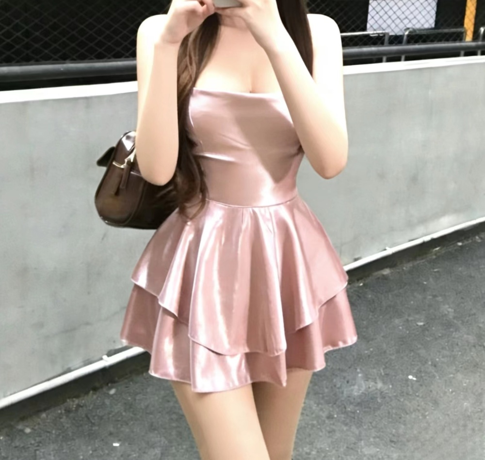 Bandage short halter pink sling dress for women