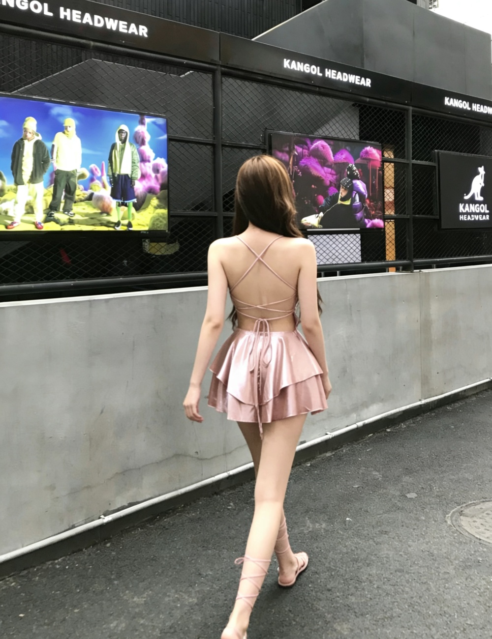 Bandage short halter pink sling dress for women