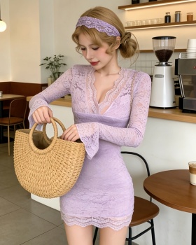 Trumpet sleeves package hip lace dress for women