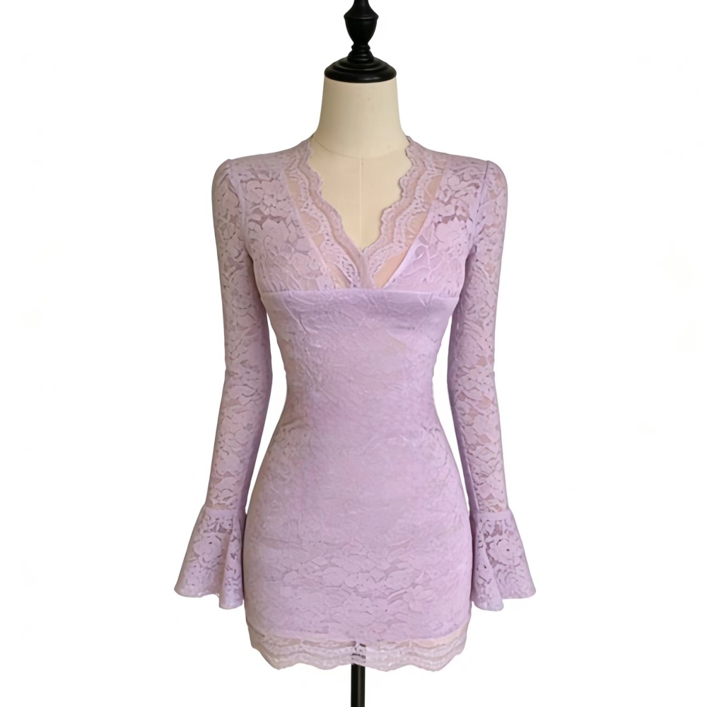 Trumpet sleeves package hip lace dress for women