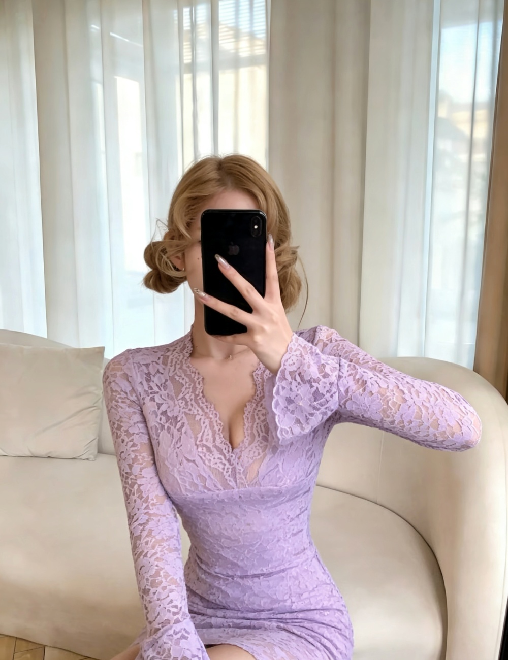 Trumpet sleeves package hip lace dress for women