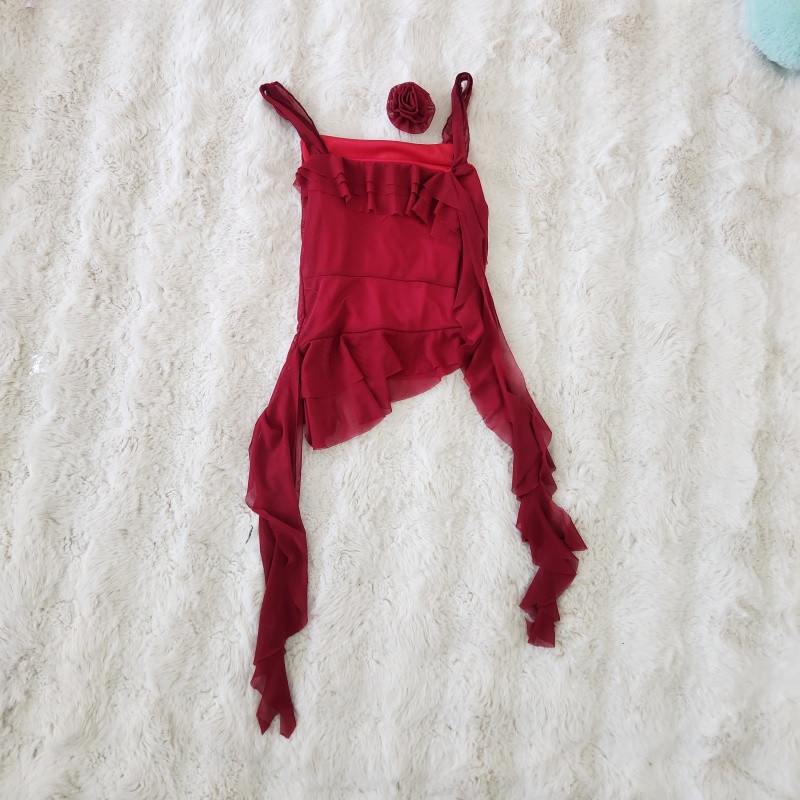 Vacation fashion flowers short red tops for women