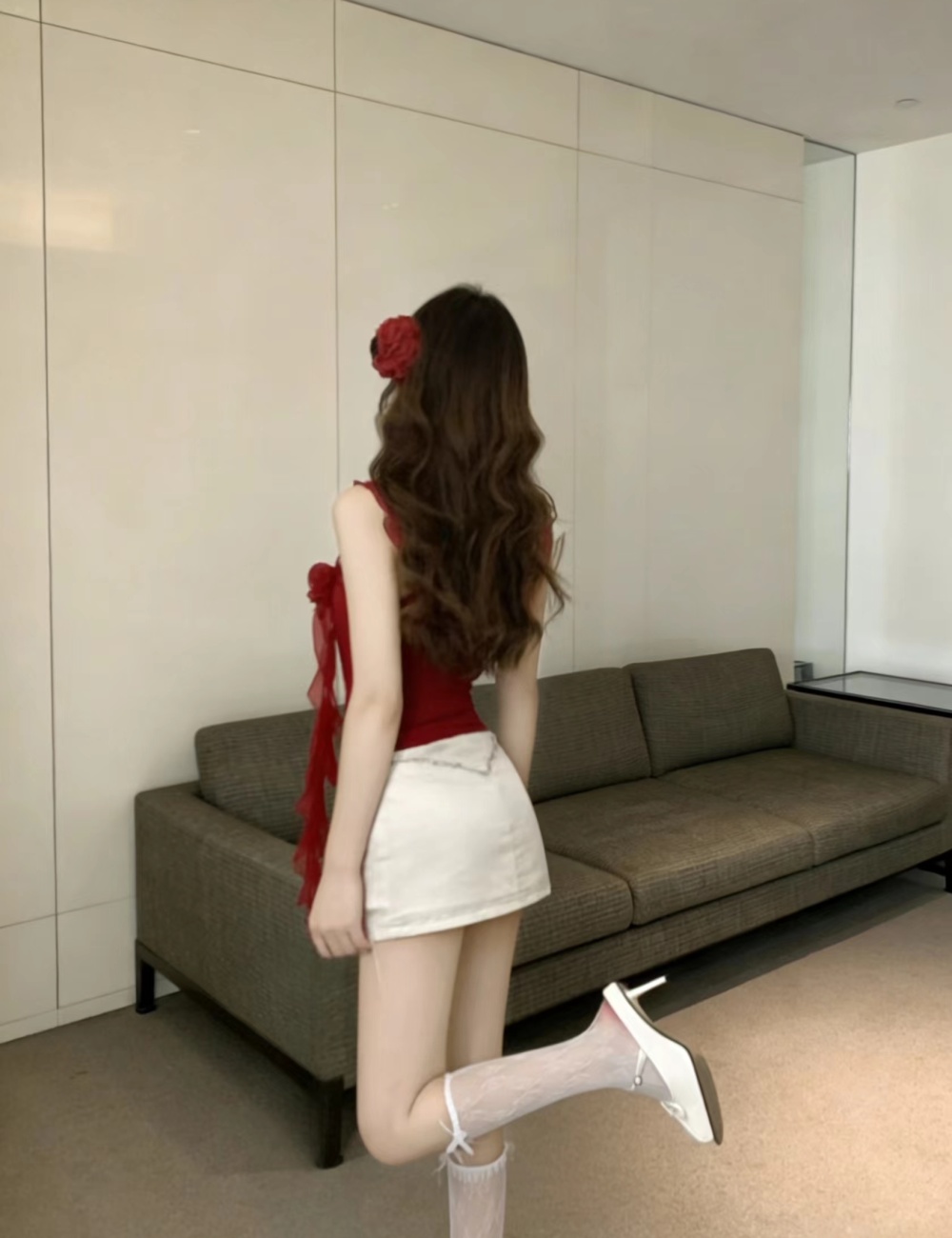 Vacation fashion flowers short red tops for women