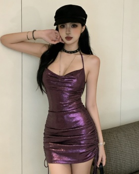 Halter purple bar gold sexy dress for women