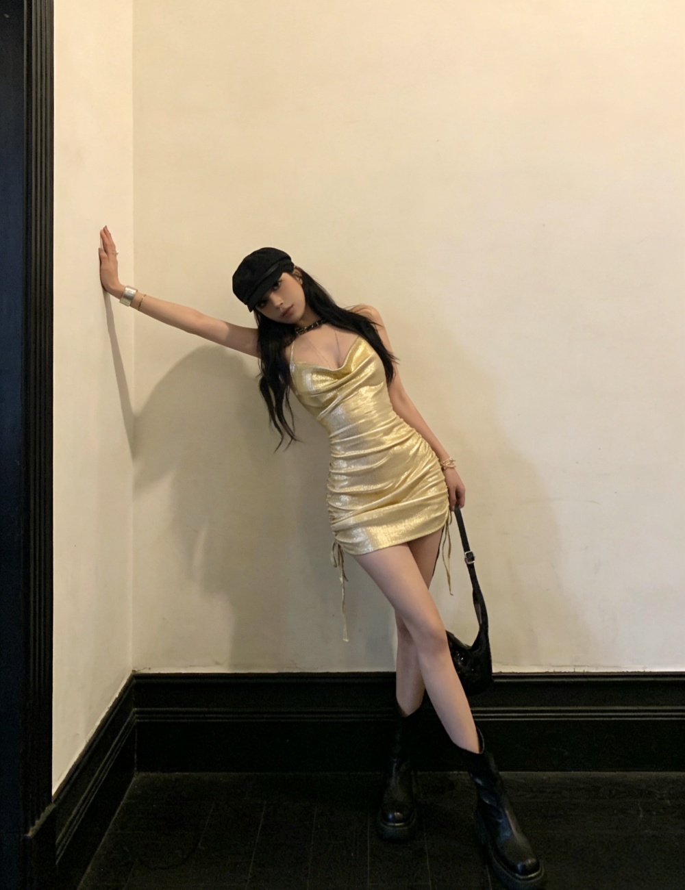 Halter purple bar gold sexy dress for women