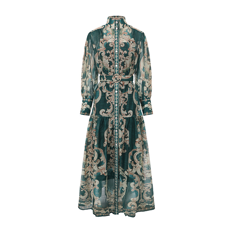 Long spring court style corset printing classical dress