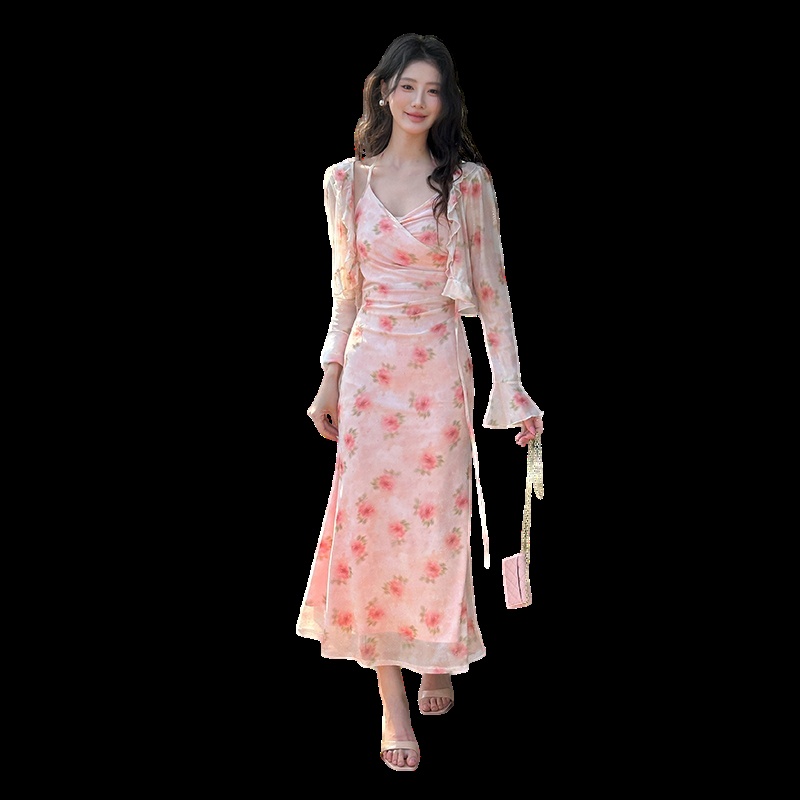 Enticement dress stereoscopic long dress a set